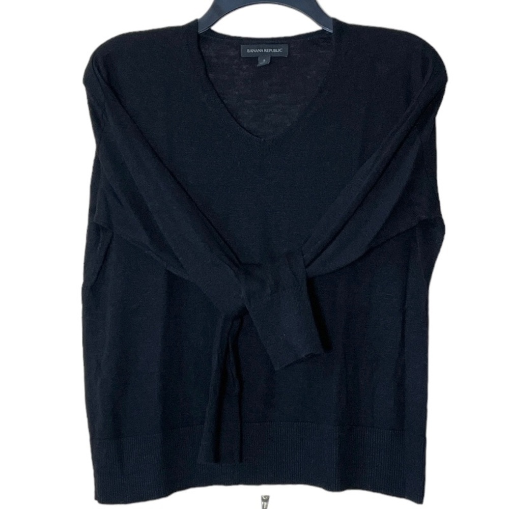 Black Linen Blend Sweater Top SZ S